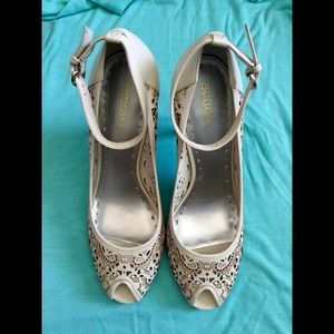 BCBG Shoes - BCBG Ornate White Ankle Strap Heels BCBG Shoes - BCBG Ornate White Ankle Strap Heels